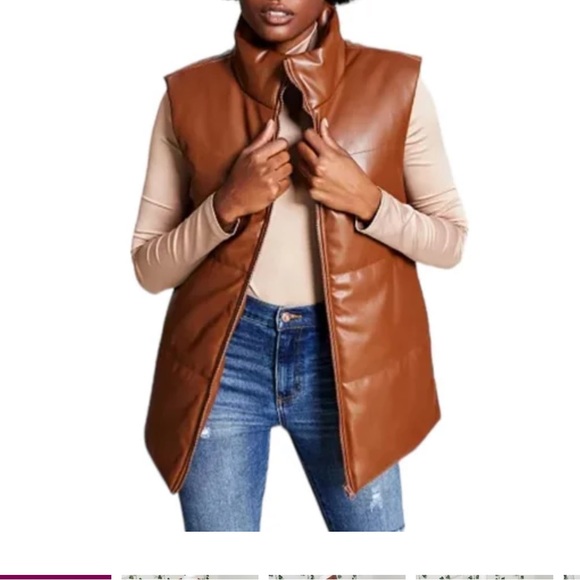 NWT And Now This Cognac Faux Leather Puffer Vest size XS - Picture 2 of 6